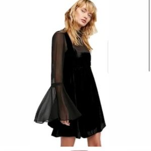 Free People Black Velvet Overall Dress with Bell Sleeves